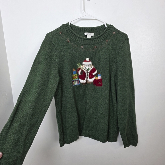 C&B Green Santa Christmas Presents Embroidered Winter Grandmacore Sweater Size L - Picture 2 of 9
